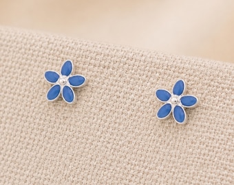 4mm Sterling Silver Blue Forget Me Not Stud Earrings