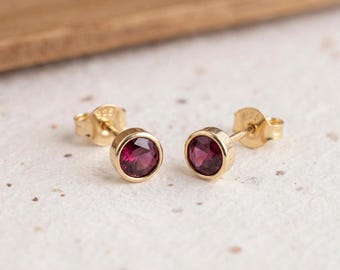 February Amethyst Birthstone Stud Earrings in Gold Plated Sterling Silver
