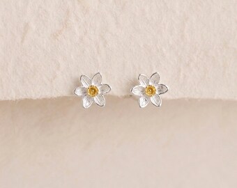 Personalised Daffodil Stud Earrings in Sterling Silver and Gold