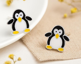 Girls Sterling Silver Penguin Stud Earrings