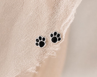 Sterling Silver Enamel Paw Print Stud Earrings