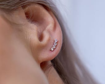 Star Climber Earrings • Sterling Silver CZ Ear Climbers • Sparkly Celestial Studs • Gift for Her •