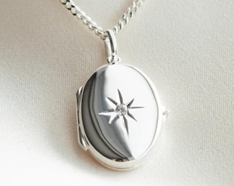 Personalised Sterling Silver Oval Star Locket
