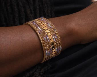 Gold Plated Iridescent Aurora Borealis Crystal Multistrand Bracelet