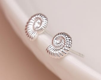 Sterling Silver Ammonite Shell Stud Earrings