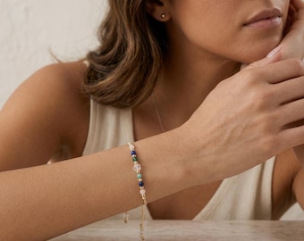 Personalised Taurus Zodiac Gemstone Bead Bracelet With Gold Plating