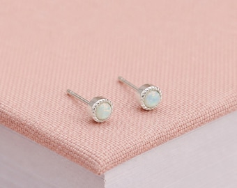 4mm Star Cut Sterling Silver White Opal Stud Earrings