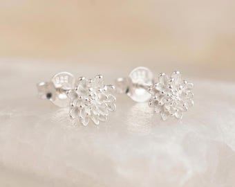 November Chrysanthemum Birth Flower Stud Earrings In Sterling Silver