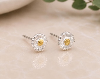 Sterling Silver And Gold Sunflower Stud Earrings