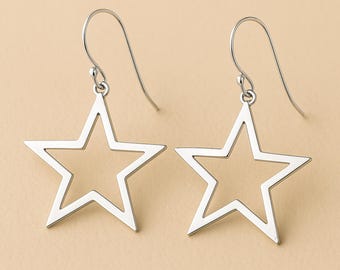 Large Sterling Silver Open Star Drop Earrings