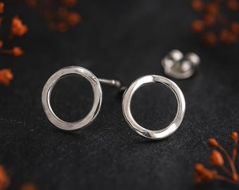 Sterling Silver Molten Karma Circle Stud Earrings