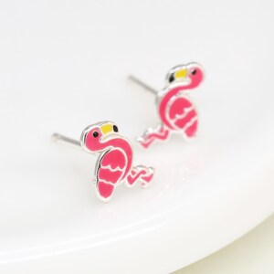 Brincos de flamingo de prata esterlina para meninas