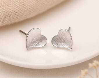 Heart Stud Earrings • Sterling Silver Textured Heart Studs • 7mm Minimalist Gift for Her • Everyday Jewellery • Handmade Love Studs •