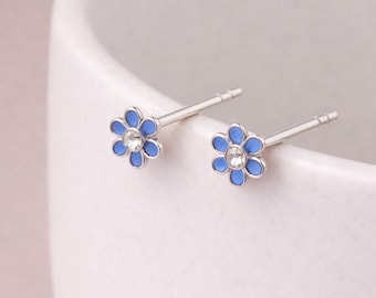 Sterling Silver Blue Forget Me Not Stud Earrings – 5mm