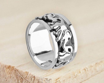 Personalised Sterling Silver Elephant Wide Spinner Ring