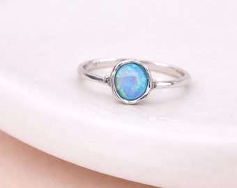Molten Sterling Silver Blue Opal Engagement Ring
