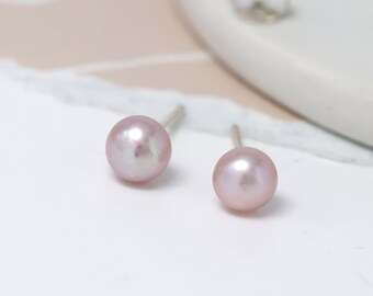 Genuine Pale Pink Freshwater Pearl Stud Earrings in Sterling Silver