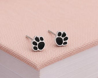 5mm Sterling Silver Enamel Paw Print Stud Earrings