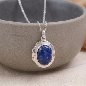 Personalised Lapis Photo Locket Necklace in Sterling Silver