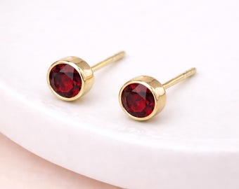 Gold Plated Sterling Silver January Garnet Birthstone Stud Earrings – 7mm