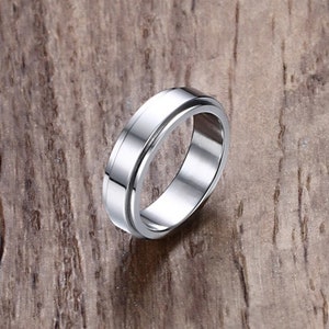 Personalised Stainless Steel Silver Slim Spinner Ring