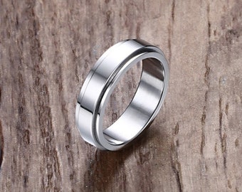 Personalised Stainless Steel Silver Slim Spinner Ring