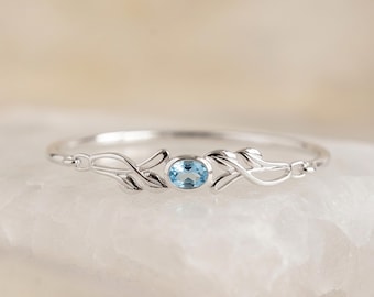 Blue Topaz Leaf Bangle in Argentium Sterling Silver