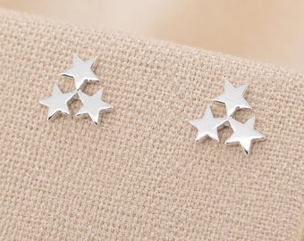 8mm Sterling Silver Three Star Cluster Stud Earrings