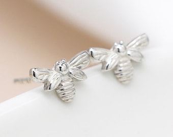 Sterling Silver Bee Stud Earrings – 10mm x 7mm