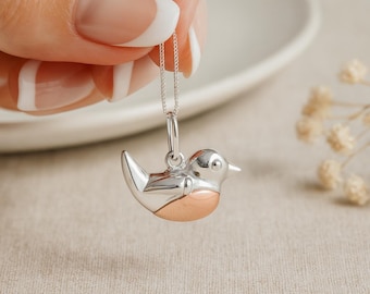 Personalised Sterling Silver And Rose Gold Robin Pendant Necklace