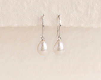 White Freshwater Pearl Drop Earrings in Sterling Silver