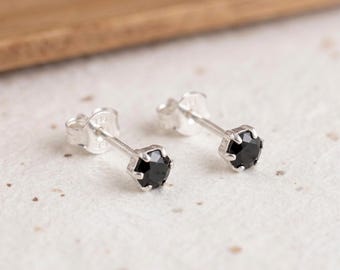 Personalised Tiny Jet Black Stud Earrings In Sterling Silver