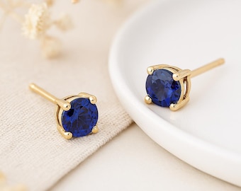 Sapphire Stud Earrings • 9ct Gold September Birthstone Gift • Tiny Gemstone Studs • Dainty Gold Earrings •