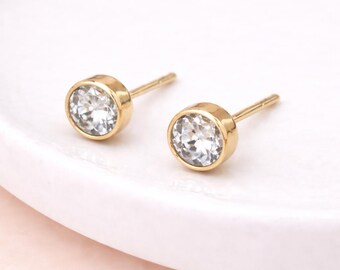 Gold Plated Sterling Silver April Cubic Zirconia Birthstone Stud Earrings – 7mm