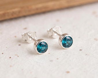 December Topaz Birthstone Stud Earrings In Sterling Silver