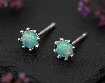 Tiny Sterling Silver Green Opal Stud Earrings