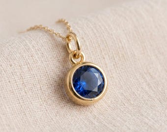 Tiny Personalised September Sapphire Birthstone Pendant Necklace In Gold Plated Sterling Silver