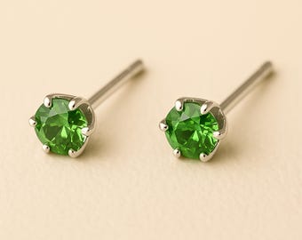 Micro Sterling Silver Peridot Stud Earrings