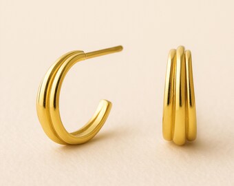 Gold Plated Sterling Silver Graduated Hoop Earrings