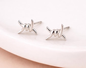 Sterling Silver Barbed Wire Stud Earrings – 7mm x 9mm