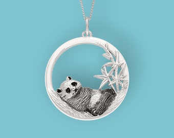 Cute Baby Panda Necklace in Sterling Silver, Panda Cub, Panda Jewellery, Silver Panda Necklace, Panda and Bamboo, Animal Pendant,