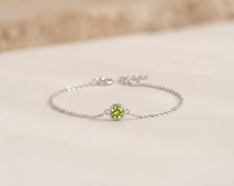Personalised August Birthstone Bracelet in Sterling Silver