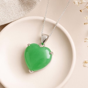 Jade Heart Pendant • Natural Green Jade & Sterling Silver Necklace • Personalised Crystal Gift • Love Stone Charm • Calming Energy Jewellery