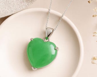 Jade Heart Pendant • Natural Green Jade & Sterling Silver Necklace • Personalised Crystal Gift • Love Stone Charm • Calming Energy Jewellery