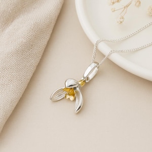 Snowdrop Pendant • January Birth Flower Necklace in Silver & Yellow Gold • Personalised • Floral Charm • Gift for Her •