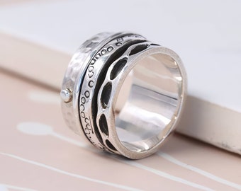 Personalised Sterling Silver Textured Spinner Ring