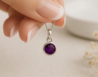 Personalised Sterling Silver Amethyst Pendant Necklace: February Birthstone