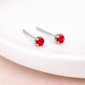 Sterling Silver Red Ruby Micro Stud Earrings – 3mm