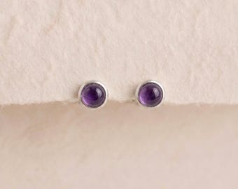 Personalised Tiny Amethyst Stud Earrings In Sterling Silver