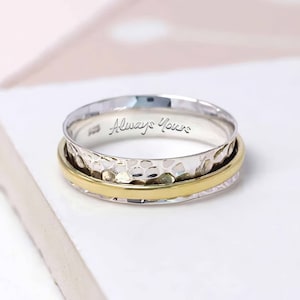 Personalised Dainty Sterling Silver Brass Spinner Ring